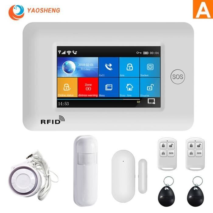 RUMOCOVO® Kit système d'alarme de sécurité domestique sans fil, wi-fi, Gsm, 433mhz, contrôle avec application version10