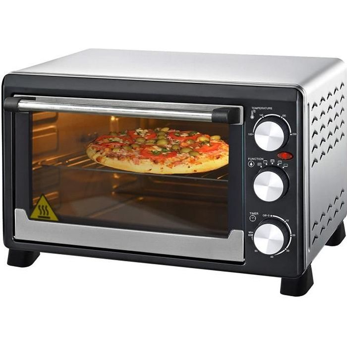 Mini Four avec chaleur tournante et tournebroche de 23L et support Mini Four à pizza Acier Inoxydable