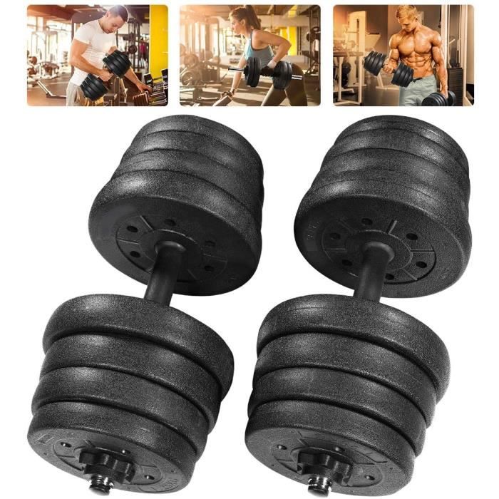 30KG Haltères Barbell Réglables Set 2 Pièces Poids Haltère avec Barre