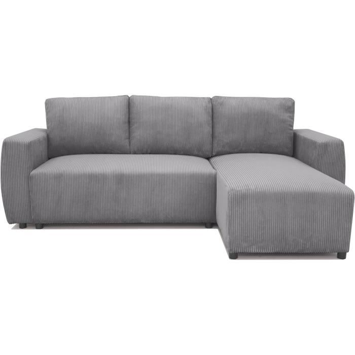 Canapé d'angle convertible réversible 3-4 places PHARELL - velours côtelé Anthracite - Coffre de ran