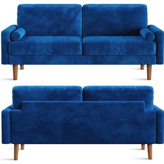 Canapé 3 Places en Velours BleuCanapé Scandinave doux et confortable avec 2 coussins pour salonFauteuil Moderne 173×78×85 cm