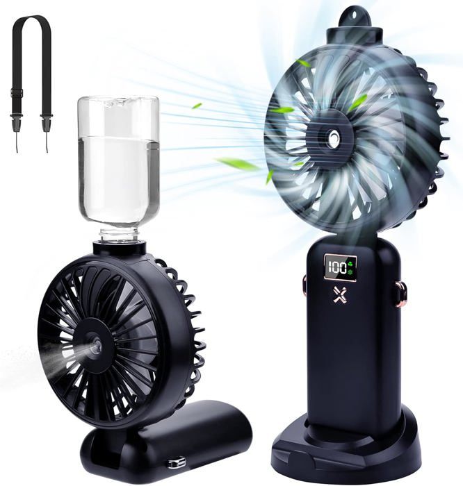 Ventilateur Portable Pliable 5 Vitesses - 5000 MAh, écran LED, Recharge Type-C - Pour Cou, Main, Bureau - Blanc