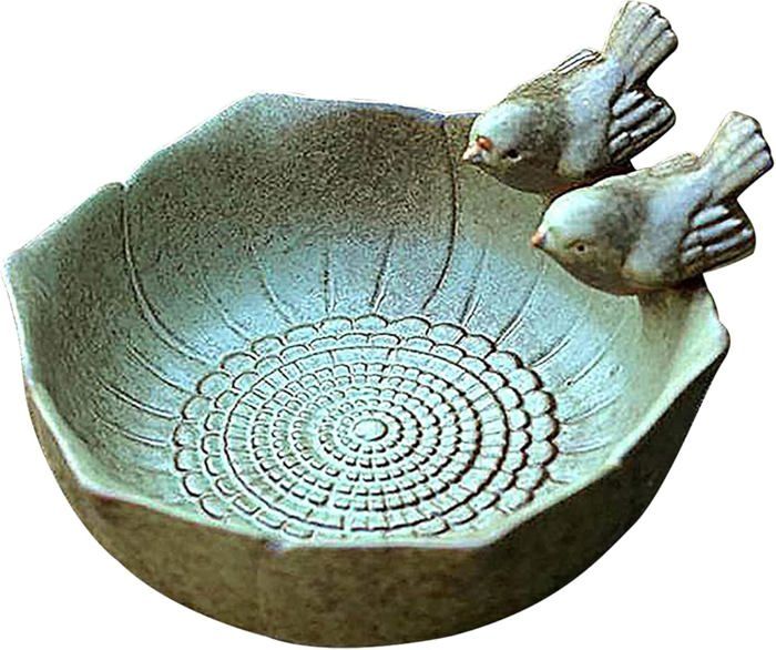 Meilleurs prix pour Bain d'oiseaux rond avec deux oiseaux décoratifs en céramique pour oiseaux sauvages Abreuvoir pour oiseaux d'extérieur Abreuvoir
