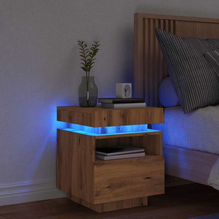 vidaXL Armoire de chevet et lumières LED chêne artisanal 40x39x485 cm table dappoint armoire de lit table dappoint 857660