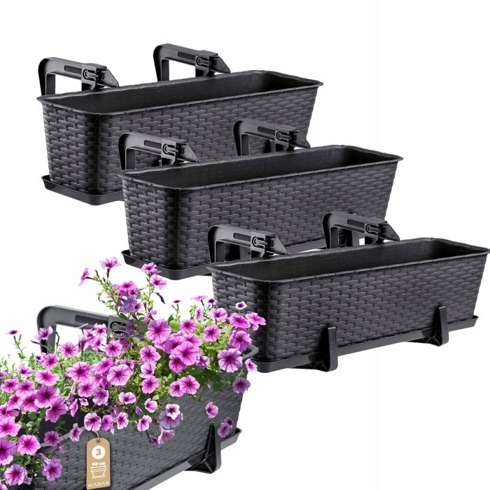 KADAX Jardinière de Balcon Pot de Fleurs Pot de Fleur 60cm Anthracite Supports Support 3pcs