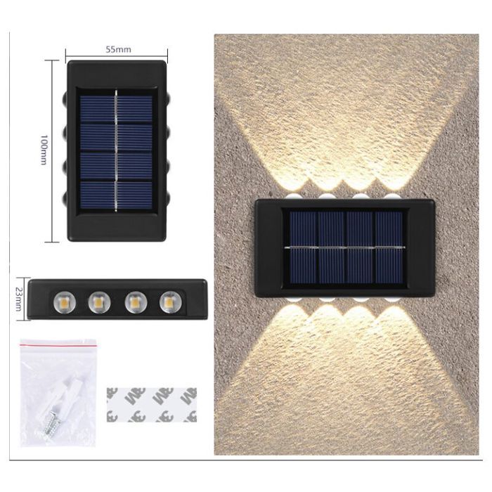 Applique murale extérieure IP65 étanche lampes solaires extérieures pour clôture de jardin patio garage (lumière chaude)