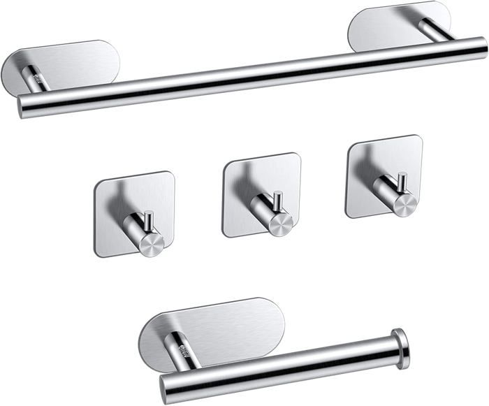 5 pièces acier inoxydable 304 porte-serviettes de salle de bain auto-adhésif sans perçage 40 cm