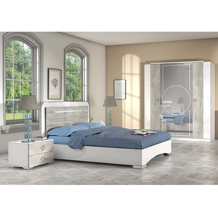 GOYA - Ensemble Lit 140x190cm + 2 Chevets + Armoire GOYA - Ensemble Lit 140x190cm + 2 Chevets + Armoire
