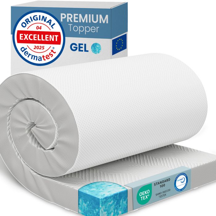 ELONEO Surmatelas Gel 90x200x 8cm Mousse à mémoire de forme gel de 5 cm housse respirante en maille 3D avec élastiques aux coins