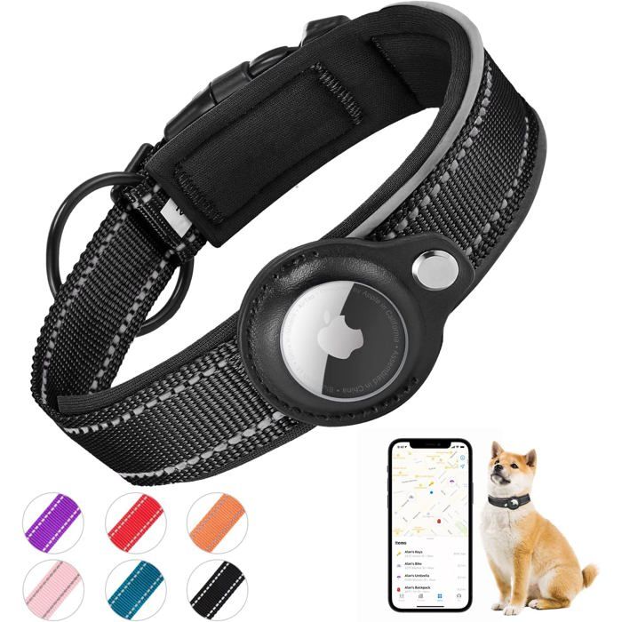 Meilleurs prix pour Collier Chien Rembourré pour AirTag Collier pour Chien Réfléchissant Airtag Apple[Noir - Taille L]
