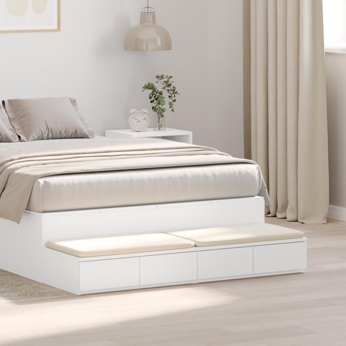 Table de Chevet - Blanc - 4 Tiroirs - MDF de qualité - Design Contemporain