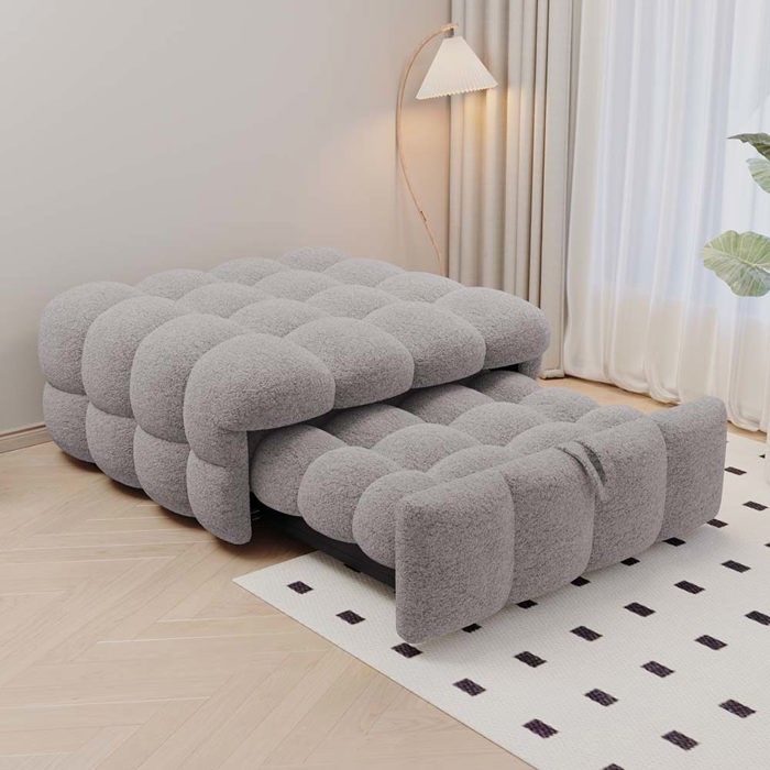 Canape Convertible Lit 2 en 1 Pouf tissu teddy moelleux Gris Canape Convertible Lit 2 en 1 Pouf tissu teddy moelleux Gris