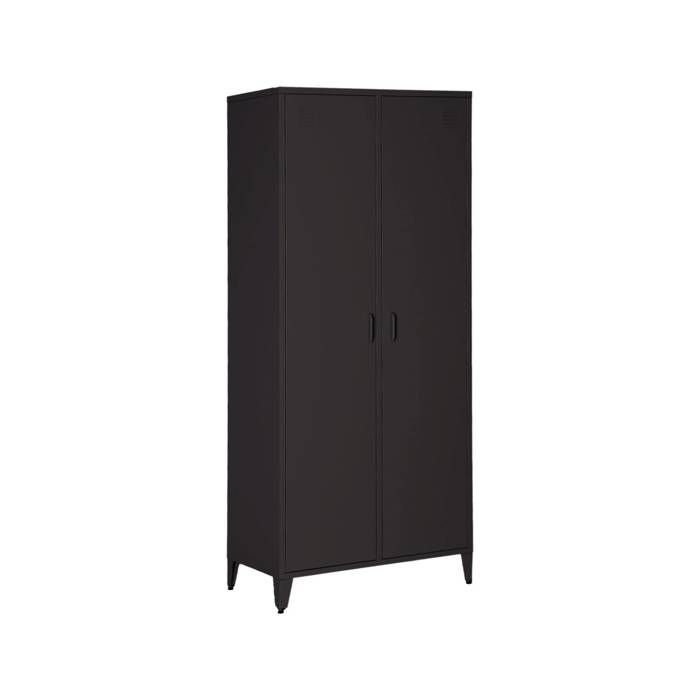 Armoire chambre dressing industriel métal noir 2 portes. 4 étagères. 1 penderie Armoire chambre dressing industriel métal noir 2 portes. 4 étagères. 1 penderie