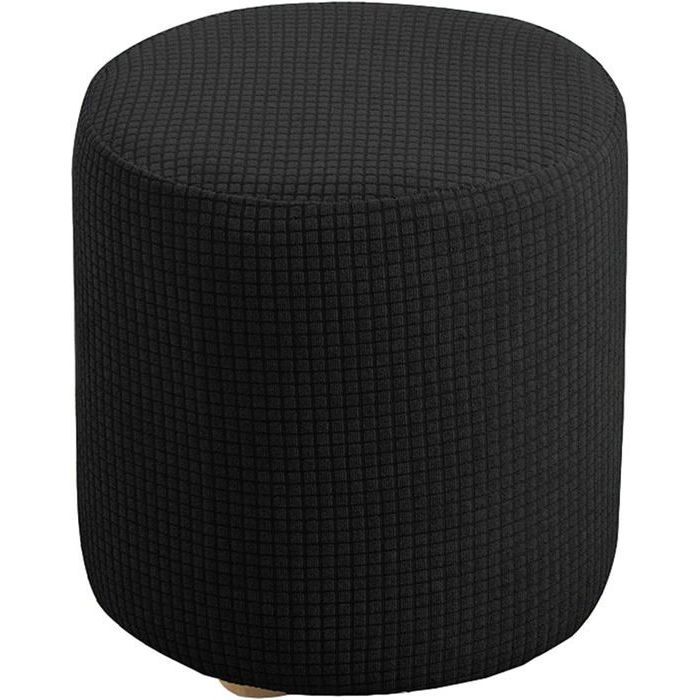 Housse de Pouf Ottomane Carrée/Rond Extensible Housses de Repose-Pieds en Jacquard Doux avec Fond élastique (noir 30x30cm ODIPIE
