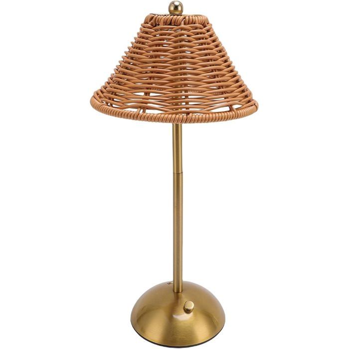 Lampe Table en Rotin sans Fil LED à intensité Variable 3 Couleurs Charge USB C Autonomie 6 à 7 Heures Idéale pour la Table de Chevet