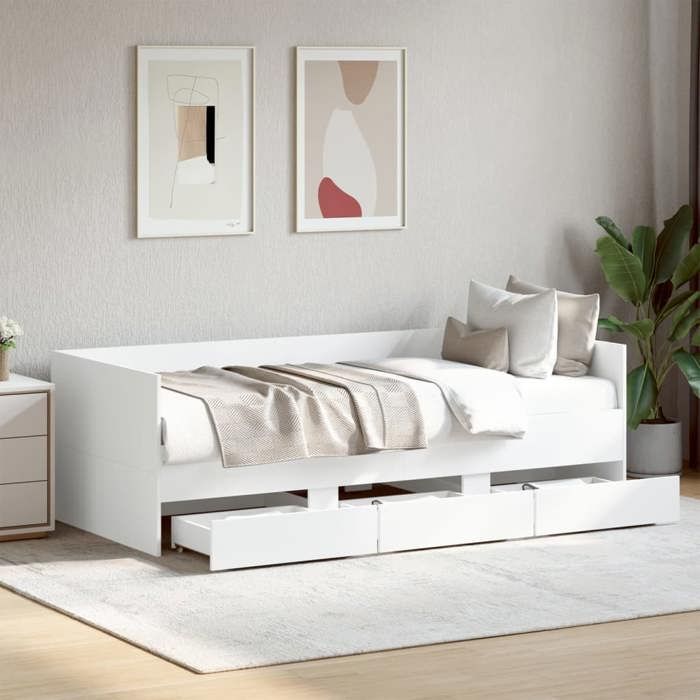 Lit simple-Banquette lit/Lit de jour avec tiroirs- Lit de jour avec tiroirs sans matelas blanc 90x200 cm 96513 Lit simple-Banquette lit/Lit de jour avec tiroirs- Lit de jour avec tiroirs sans matelas blanc 90x200 cm 96513