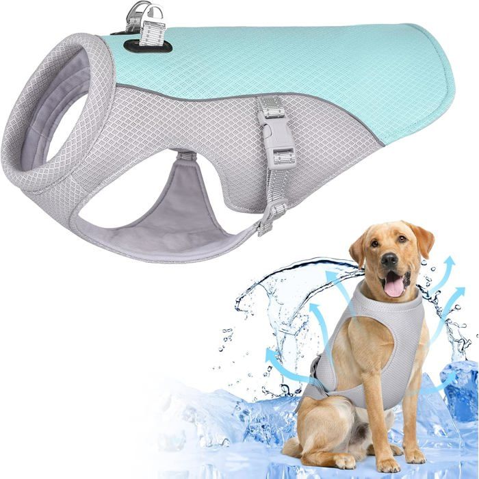 Gilet rafraîchissant pour chien - ULISEM - Taille XL - Bleu - Bandes réfléchissantes - Protection contre la chaleur