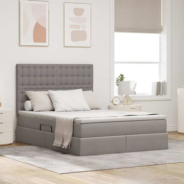 vidaXL Lit avec rangement et matelas Taupe 140 x 200 cm Polyester 3371913