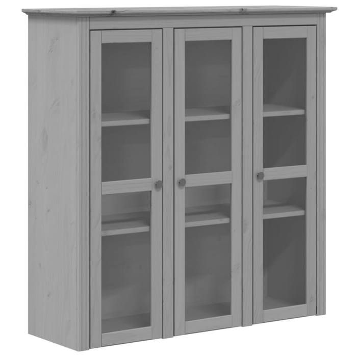 Armoire avec portes vitrées - KALISSE - BODO - Gris - Bois de pin massif - 115.5x38.5x118 cm - 3 portes vitrées