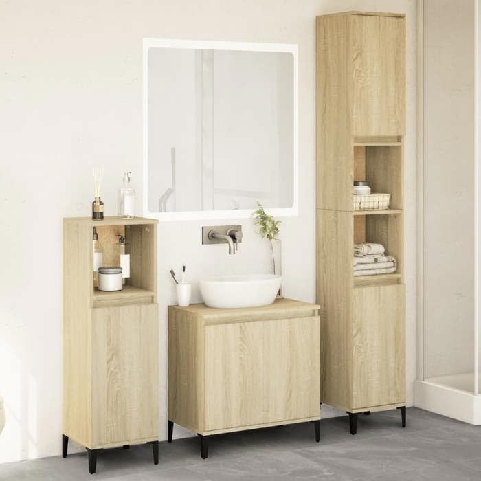 SALE 2026 Meuble de lavabo de salle de bain Brun - Ensemble de meubles de salle de bain 3 pcs chêne sonoma PRO258209471