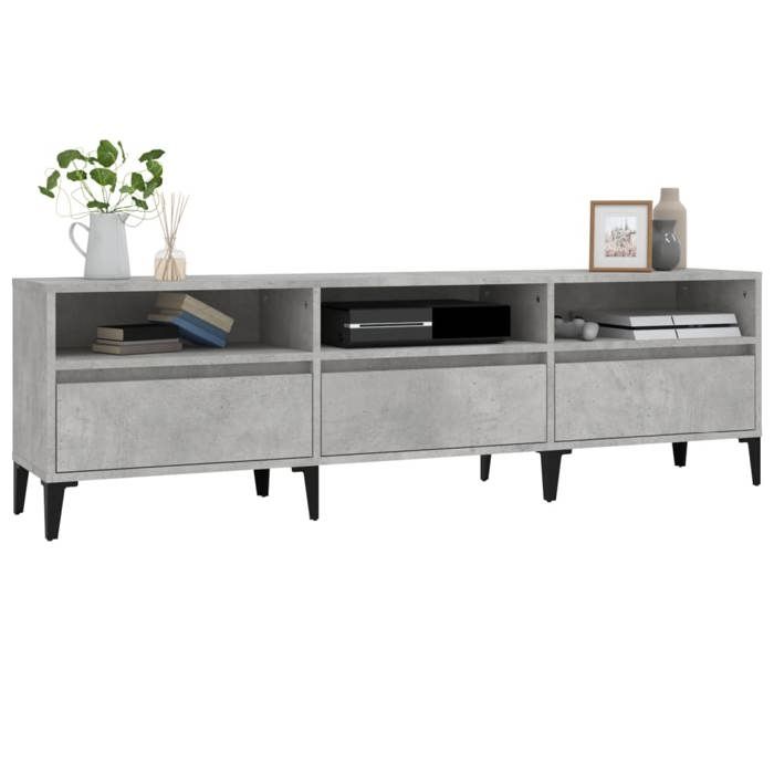 Meuble TV gris béton - MEUBLECHIC - 150x30x44 5 cm - Bois dingénierie - Gris - Montage simplifié