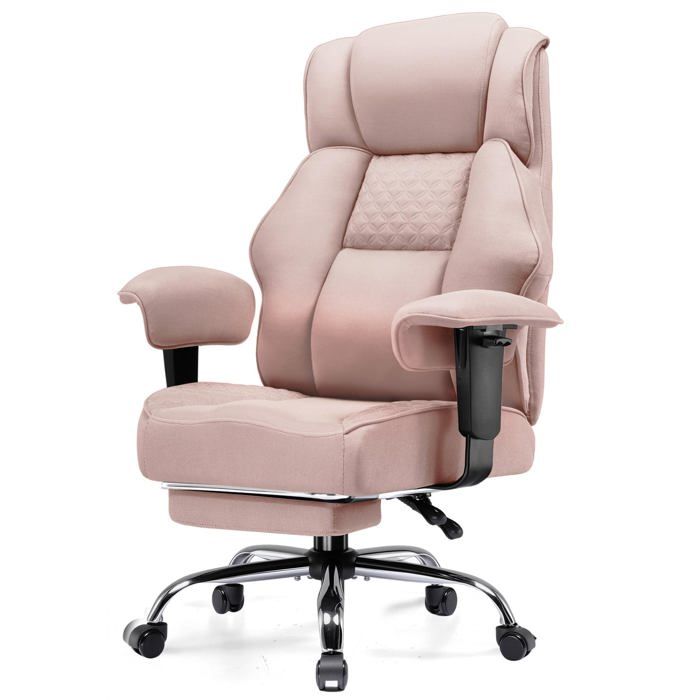 Chaise Gaming Ergonomique en Tissu Premium Large Fauteuil de Bureau Pivotant avec Repose Pieds Réglable