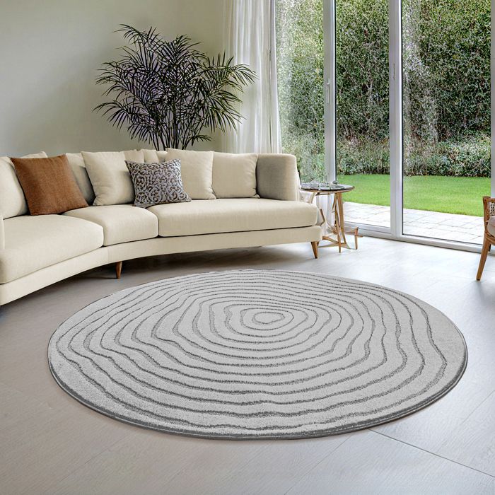 the carpet Everest – Tapis moderne poils courts effet 3D haut-bas haute densité Gris 120 cm Rond D13