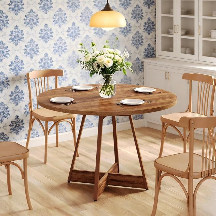 Table à Manger ronde pour 2 à 4 personnes 100 X 100 X 75 cm Table de Cuisine en bois Couleur bois de noyer