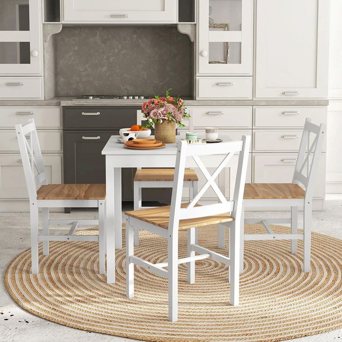 Chaise de salle à manger - Maison de campagne - Bicolore blanc/naturel - Pin massif - Dossier ergonomique