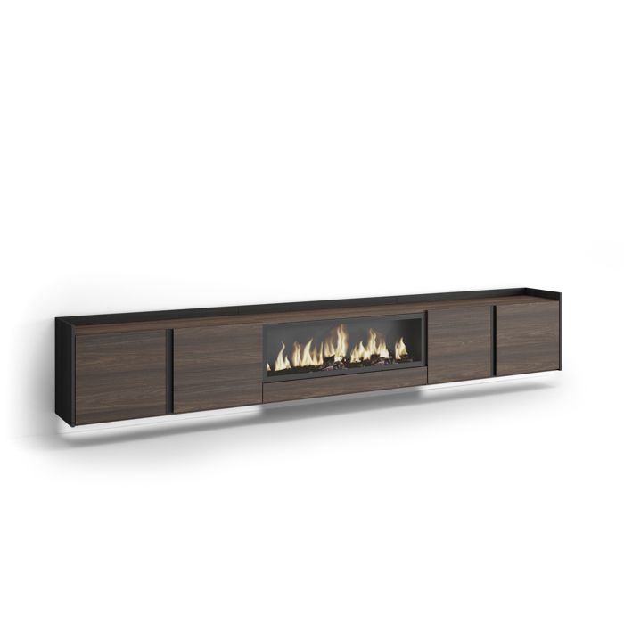 Meuble TV Banc Télé 315x35x50cm Cheminée électrique XXL Suspendu Mural LED Chêne foncé et Noir RF4756 Meuble TV Banc Télé 315x35x50cm Cheminée électrique XXL Suspendu Mural LED Chêne foncé et Noir RF4756
