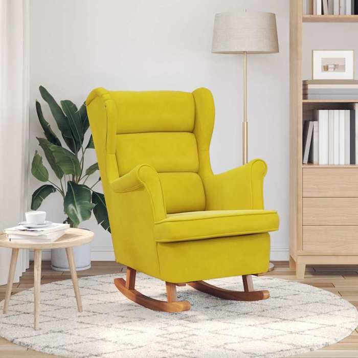 Chaise Allaitement Jaune - SWEETY Fauteuil à bascule - accoudoir - à oreilles en velours jaune bois massif 74x90x102cm CL8860571159