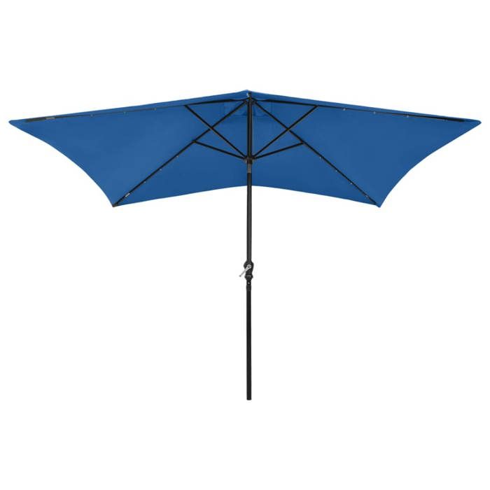 VIDAXL Parasol de balcon - anti-UV et anti-décoloration - avec LED - et mât en acier bleu azuré 2x3 m - (200x300x247 cm) BONNE817
