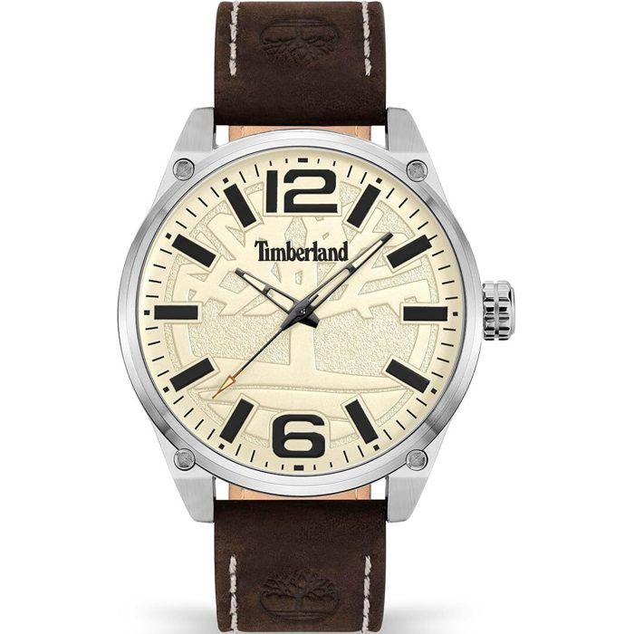 Montre analogique - TIMBERLAND® - Mouvement Quartz - Cadran Beige - Bracelet Cuir Marron - Diamètre 46 mm Montre analogique - TIMBERLAND® - Mouvement Quartz - Cadran Beige - Bracelet Cuir Marron - Diamètre 46 mm