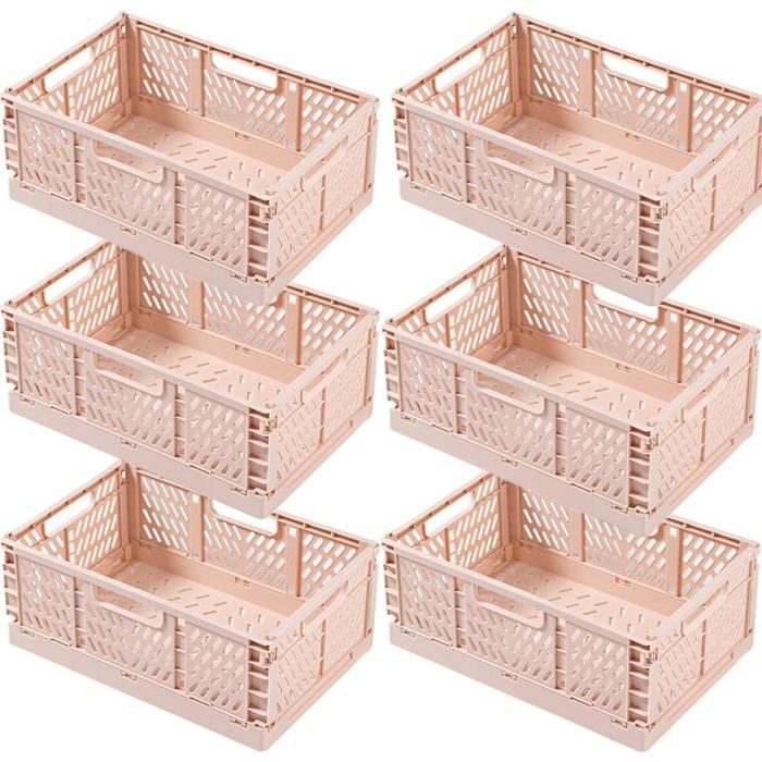 EURXLQ Lot de 6 boîtes pliantes roses 30 x 20 x 12 cm - Boîtes de rangement pliables et portables - Convient pour cuisine salle Rose