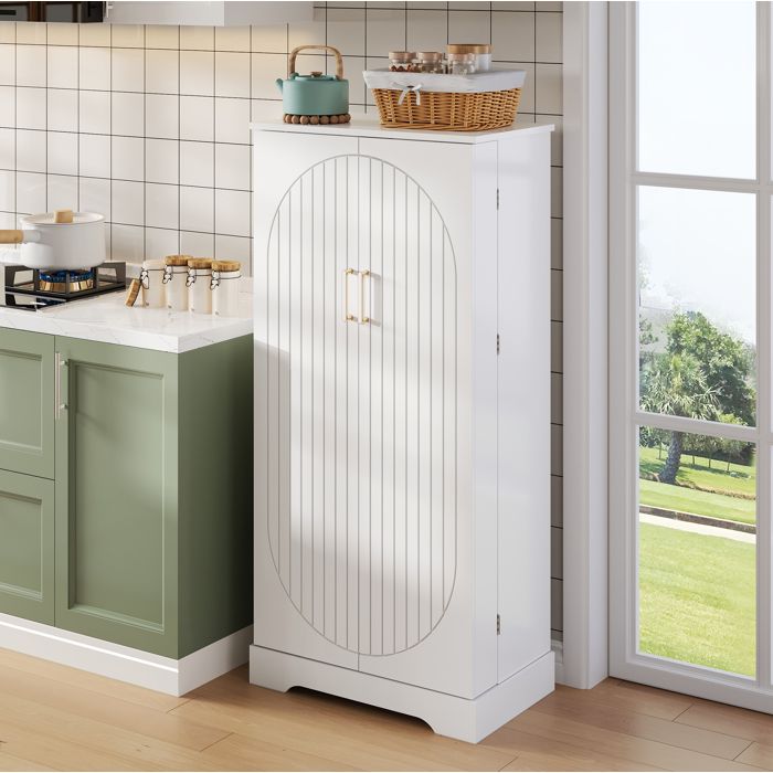 Armoire de Cuisine Gain de Place avec LED a Detecteur et Etagere Reglable - TCQPZ - Double Porte Blanc 60 × 35 × 128 cm