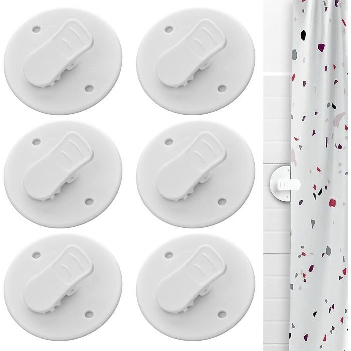 Clips de Rideau de Douche Autocollants Lot de 6 Fixation Anti-éclaboussure en Plastique Abs Pour Salle de Bain et Rideaux dInté