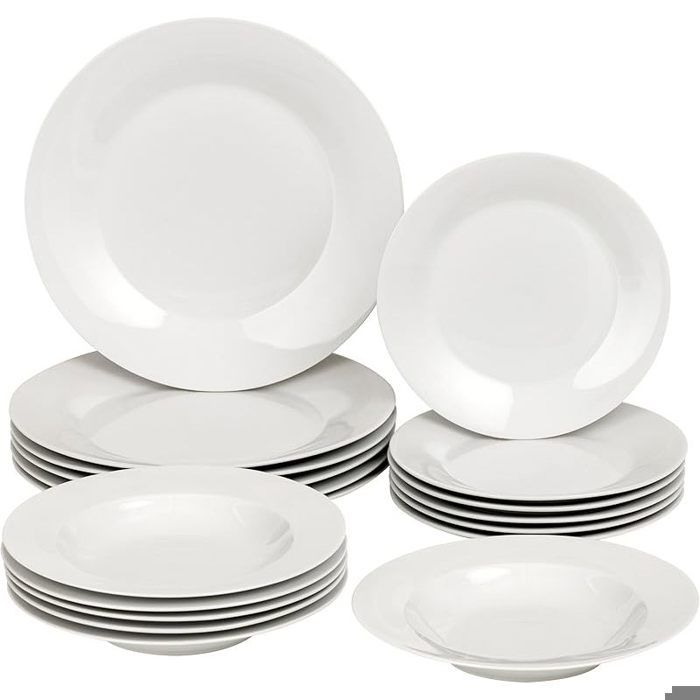Service d’Assiettes 18 Pièces pour 6 Personnes en Porcelaine Qualité Plates Colorés Style Moderne Servi de Table Assiette Creuse
