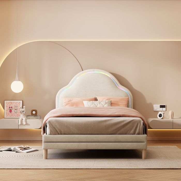 Lit enfant - KOMHTOM - Nuage - 90x200 cm - LED multicolore - Sommier à lattes Lit enfant - KOMHTOM - Nuage - 90x200 cm - LED multicolore - Sommier à lattes