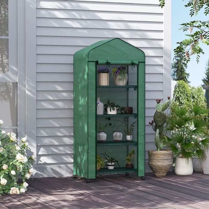 Mini serre de jardin 69 x 50 x 165 cm vert serre tunnel avec 4 étagères pour plantes