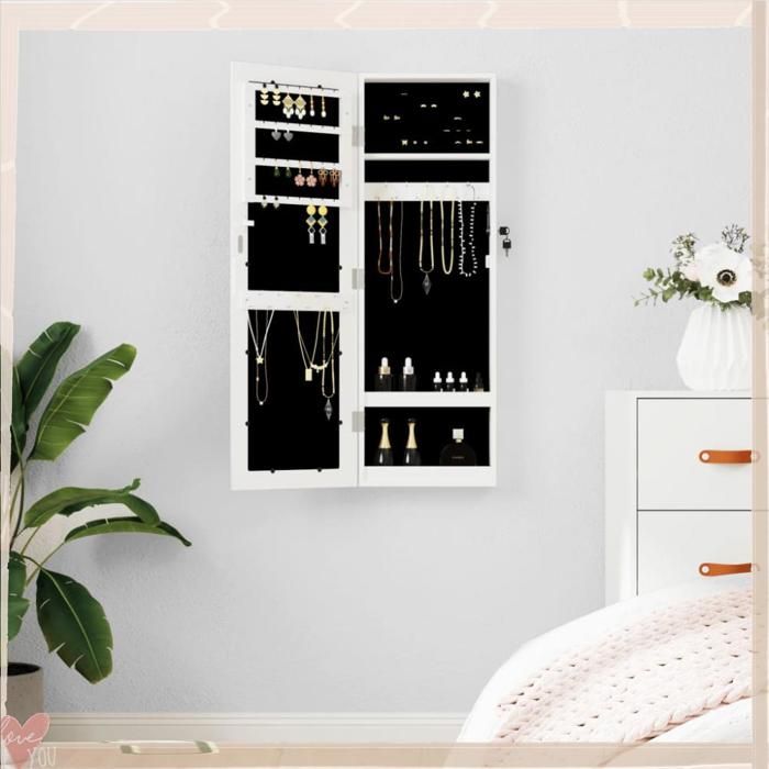 Armoire à bijoux murale avec miroir - VINGVO - 353211 - Blanc - 30x8 5x90 cm - Porte verrouillable