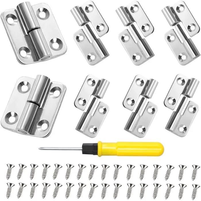 8 Charnières Démontables 270° en Acier Inoxydable 304 37 x 33 x 2 mm avec Vis pour Porte et Meuble