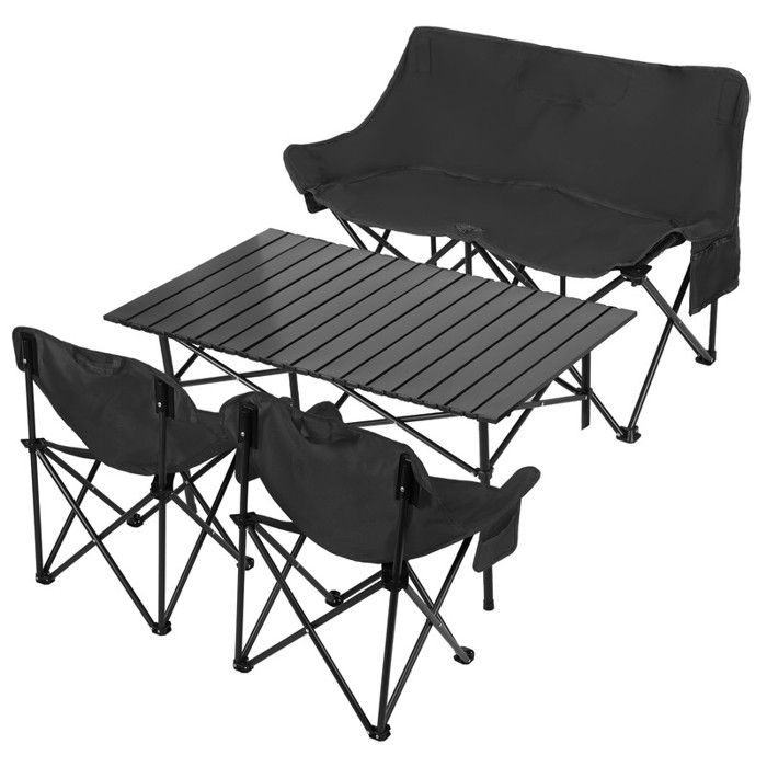 Table de Camping Tables et chaises pliantes 95x54x49cm Acier au carbone 2 chaises simples+1 chaise double Avec sac de rangement