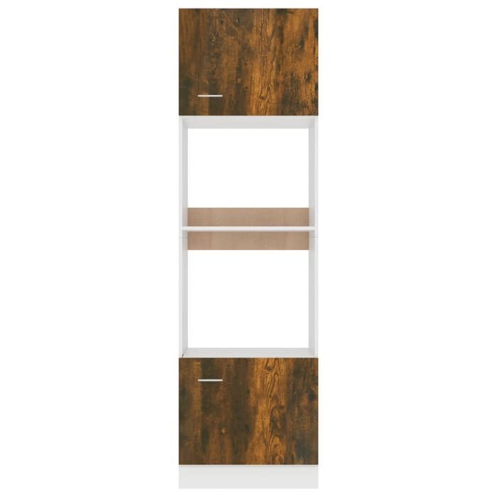 Meuble Micro-ondes lyon élégant - ECOHOME - bois dingénierie - chêne fumé - 60 x 57 x 207 cm - 4 étagères - avec porte@665495