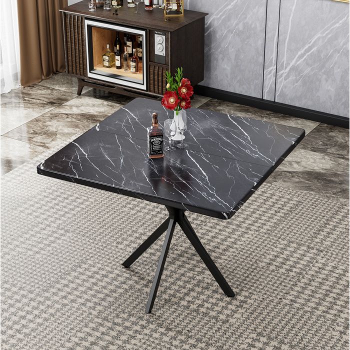 WOVREO Table à manger carrée 98 x 98 cm pour 4 à 6 personnes plateau MDF et pieds en métal noir