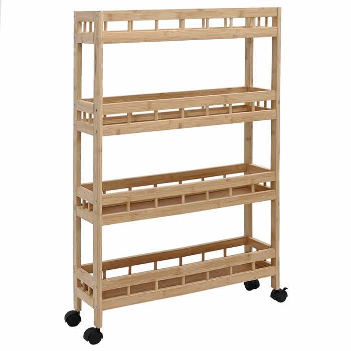 Desserte cuisine - Chariot de cuisine avec roues - vidaXL - bambou - naturel - 60 x 18 x 97 cm - roues avec freins - mobile 4322874
