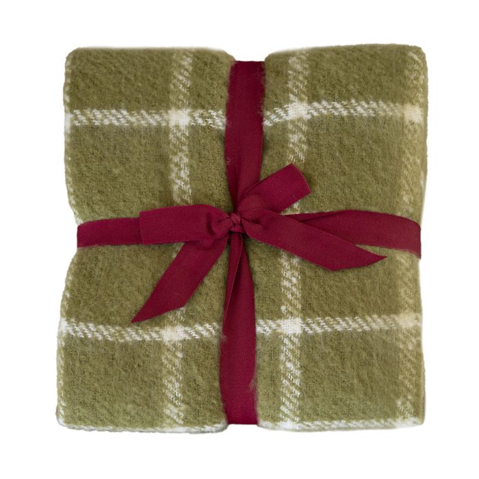 Plaid à carreaux aspect mohair avec franges Vert 130x160 cm