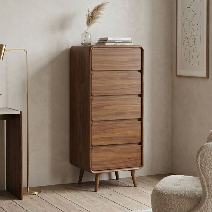 Chiffonnier 5 tiroirs 45x40x112 cm en bois noyer