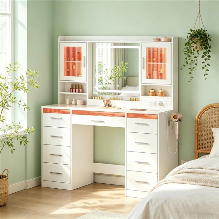 Coiffeuse avec plateau en verre Coiffeuse avec plateau en verre