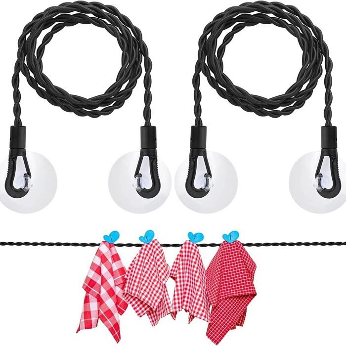 Corde À Linge Rétractable Portable Avec Ventouses - 2 Pièces - 150 Cm - Noire - Résistante Au Vent Et Antidérapante - Pour Voyages