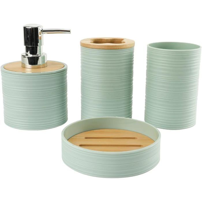 Ensemble accessoires de salle de bain 4 distributeur de savontasseporte savonbrosse à dents Vert M SET ACCESSOIRES SALLE DE BAIN